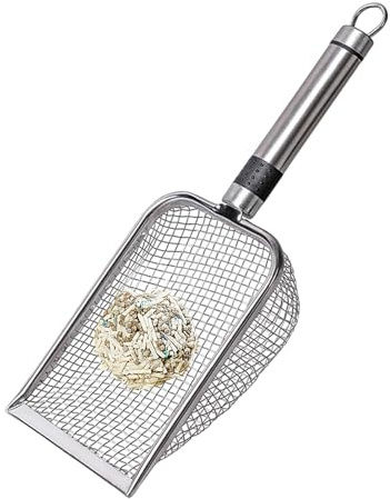 Kattströspade av rostfritt stål, 28,5 cm kattlåda, spade i metall, kattströspade för kattlåda med handtag, kattströspade i metall