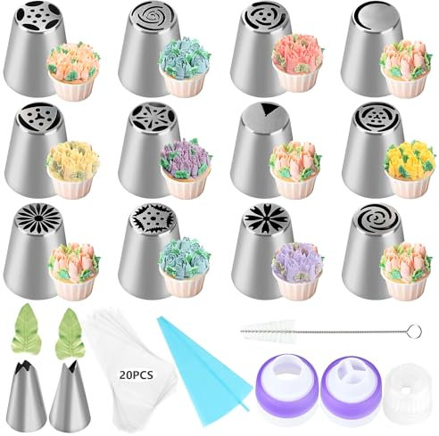 Spritztüllen2 39 Stück Spritzbeutel Edelstahl Set, Spritztüllen Tüllen, mit Silikon Spritzbeutel und Adapter Zubehör, Torten Zubehör, für Decorating Cakes, DIY Set