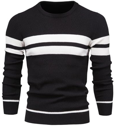Btmpmcs Pull à col Rond pour Homme Pull Automne Hiver Épais Tricoté Chaud Manches Longues Pullover Uni Chandail Classique Slim Sweater en Maille Fine Casual Basique Pull de Travail Sweatshirt