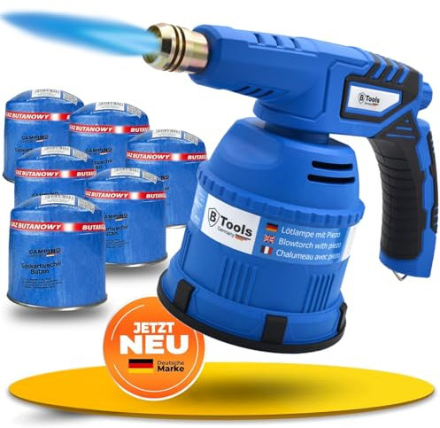 MAGNUM ® Gasbrenner mit Kartusche– Küchenbrenner max. 1300°C Temperatur – Lötlampe – Bunsenbrenner Küche -Flambierbrenner (4 x 190 g Kartuschen)