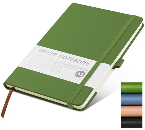 OFFCUP Carnet de Note (A5), Carnet A5 Ligné Cahier Épaissi 192 Pages avec Élastique, Couverture Rigide Verte, Carnet de Voyage Adulte Bloc-Notes pour Écriture, Planification, Agenda