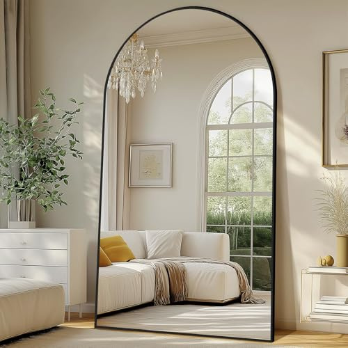 Large Standing Mirror Full Length, 82X44 Oversized Arched Floor Mirror Black Full Length Mirror with Stand, Hanging or Wall Mounted for Bedroom Living Room Clothing Store Gym, Tempered Glass