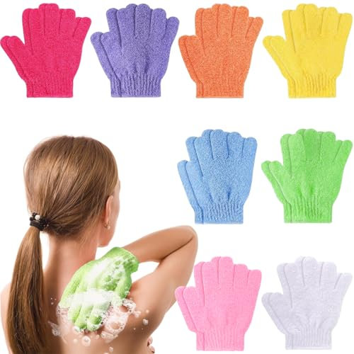 8 Paires Gant Exfoliant Corps, Gants Gommage Corps Doux Gant Exfoliant Visage pour Hommes Femmes Et Enfants Gants De Bain à Cinq Doigts pour Exfoliation Douche