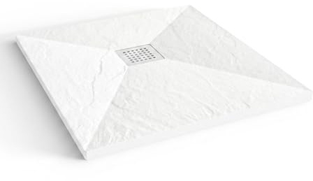 Nebadoon | Plato de Ducha Napoles 80x90 cm - Blanco RAL 9003 - Plato Ducha Resina Antideslizante C3 - Resistente y Aligerado - Capa de Gel Coat Antibacteriano - Incluye Rejilla Acero y Válvula