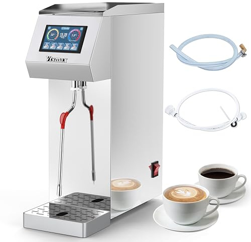 Vtsmax Commercial Milk Frother 2KW, Automatic Stainless Steel Steam Frother with Touch Control LED Display, 6 Temp Settings, External Water Bottle Compatible for Coffee Tea Shop (110-120V)