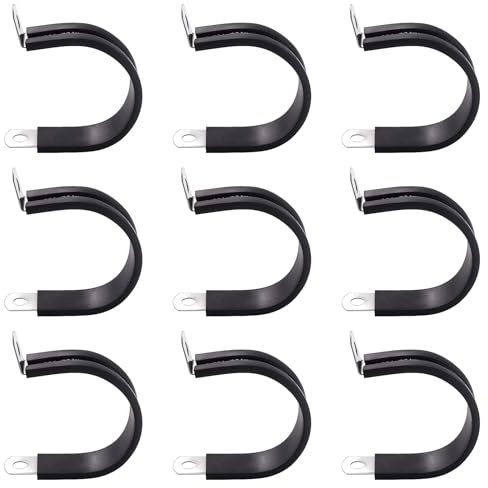 YYIGVMO 9 Pezzi 34mm Clip a P Rivestite in Gomma, Fascette Stringitubo in Gomma, Morsetto a P in Acciaio Inox 304, per Fissare Tubi e Cavi