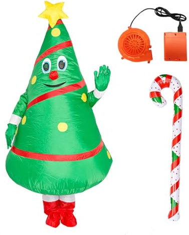 Disfraz Inflable para Adultos, Disfraz de Navidad Hinchable - Papá Noel Elfo Muñeco de Nieve árbol de Navidad Hombre de Jengibr Ropa Fiesta para Adultos Unisex Cosplay (árbol de Navidad)