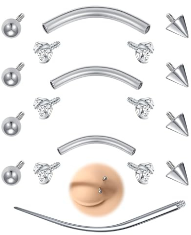 AVYRING 12 Stück Augenbrauen Piercing 16G Surgical Steel Rook Piercing Schmuck & Vertical Labret Lippenpiercing, 6mm 8mm 10mm Barbells für Lippe, Daith, Conch, Rook, Helix und Bauchnabel, Silber