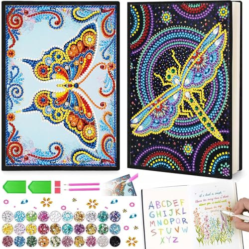 Vlecex Gåvor för flickor 6 7 8 9 10 år, hantverk flickor 8–10 år, diamantmålning A5-anteckningsbok pysselset barn vuxna leksaker, kreativ födelsedagspresent, dagbok mandala gåva