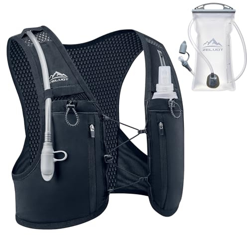 Zelvot Running Vest for Women Men, USA Original Patent, Lightweight Adjustable Running Hydration Vest with 2L Water Bladder, Reflective Hydration Backpack for Marathon Hiking (Black, M/L)
