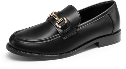DREAM PAIRS kvinnor loafers slip-on skor bekväma platta mockasiner smarta vardagliga kontorsarbetsskor mjuk sula lätt design, Svart Pu, 40 EU