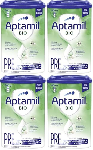 Aptamil Bio Pre – Anfangsmilch von Geburt an – Pflanzliche Öle ohne Palmöl – 1 x 800 g (Packung mit 4)