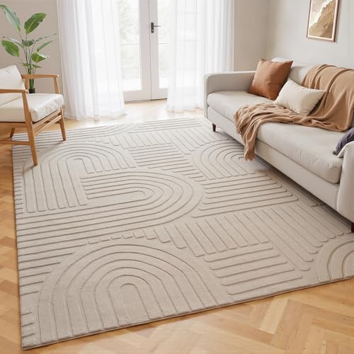 Topfinel Alfombra Salón Taupe 160x230 cm, Lavable, Pelo Corto Moderna, Efecto Ola 3D, Suave, Esponjosa, Antideslizante, Aspecto Piel, para Dormitorio, Comedor, Infantil, Oficina