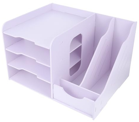 UKCOCO Étagère à Dossiers Multi-niveaux en Métal Noir Compartiments Latéraux, Organiseur de Bureau Compact pour Rangement de Documents et Fournitures, pour Bureau et Espace de Travail