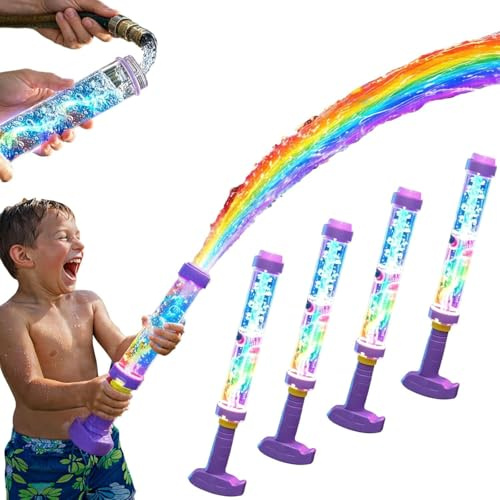 Juego de 4 pistolas de agua LED Rainbow luminosas, pistolas de agua para niños, efecto fuego de artificio mágico, juguete rociador creativo para fiesta piscina y juegos para playa y jardín, verano