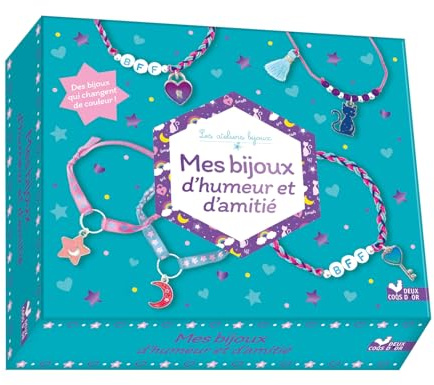 Mes bijoux d'humeur et d'amitié - coffret avec accessoires: Coffret avec 1 pompon, des perles, 5 breloques qui changent de couleur, 3 fils de jade, 2 anneaux argentés, 2 rubans