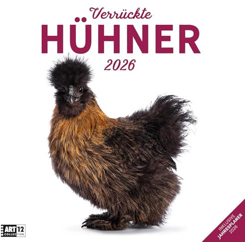 Verrückte Hühner Broschürenkalender 2026 - 30x30 - Art12 | Außergewöhnlicher Tier-Kalender im schlanken Hochformat (aufgeklappt 30x60 cm) | Notizen