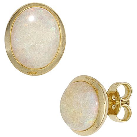Jobo Damen-Ohrstecker aus 14 Karat 585 Gold mit Opal-Cabochons Oval