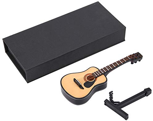 Miniature en Bois Guitare Modèle Maison De Poupée Musical Instrument Affichage avec Support de Stand et Cas Maison De Poupée Accessoires Petit Artisanat Ornements Home Decor