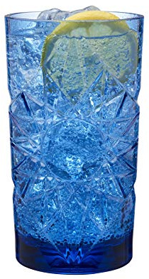 Plastic Blue Cocktail Tumbler Hiball Glasses, 15.9oz - Unbreakable Premium Plastic Glasses (Pack of 2)