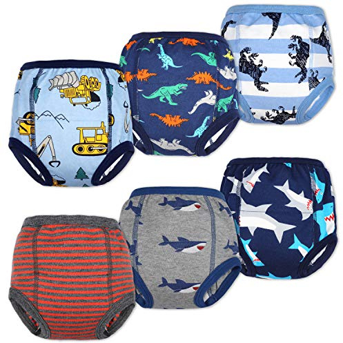 FLYISH DIRECT Potty Training Pants, 100% Cotton, Reusable Potty Training Underwear for Toddler Boys, 6 Packs, 3 Years, Blue Shark