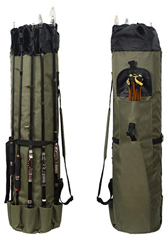 LEADALLWAY Fishing Rod Bag Durable Folding Oxford Fabric Fishing Tackle Carry Case Bag Multifunction Large Capacity Waterproof Fishing Rod Case Holds 5 Poles