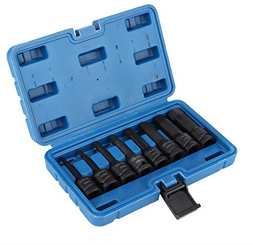 Juego de llaves de vaso hexagonales de impacto de 8 piezas de 1/2 pulgada, llave de impacto H5-H19 Juego de llaves de vaso de punta de impacto Hexagonal interno con caja de herramientas para pistola