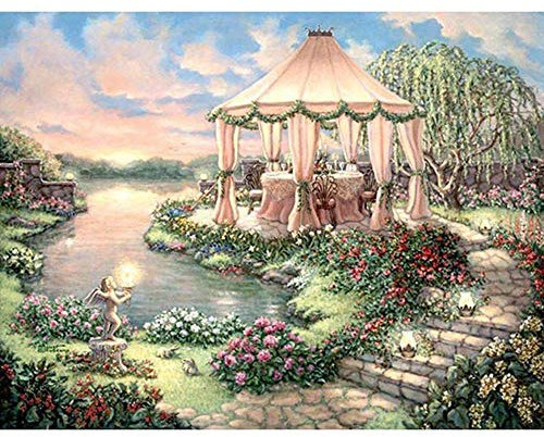 5D Diamond Painting Full Kit Round Drill Garden Pavilion 40x50cm Diamond Art for Kids by Number Crystal Embroidery Full Drill Rhinestone Cross Stitch Arts Craft for Home Wall Decor Gifts(16x20in)