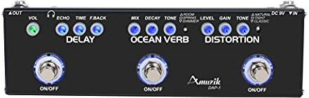 Amuzik Multi-Effects Pedal - 3-in-1 Guitar Effects (Delay/Reverb/Distortion) | True Bypass | Studio & Stage Ready Pedal