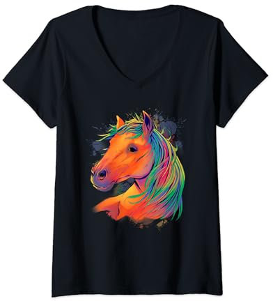 Damen Pony Damen Reitbekleidung Mädchen Zubehör Pferd Reiter T-Shirt mit V-Ausschnitt