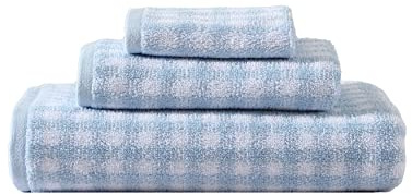 Laura Ashley - Bath Towels, Absorbent & Fade Resistant Cotton Towels, Dorm Essentials (Ginny Blue, 3-Piece)