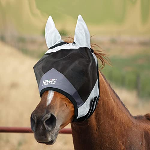 Horses, Maschera Antimosche Fly Shield, Maglie Fini con Orecchie in Tessuto Forato per Protezione da Mosche e Moscerini, Concepita per la Protezione Ottimale del Cavallo