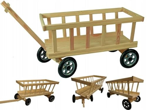 COIL Carro de escalera, carrito de mano, carrito de juguete, hecho a mano, de madera, carro de madera, decoración de jardín, ruedas delanteras giratorias, montaje en casa (grande)
