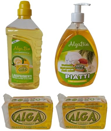 Savon à l'algue écologique biodégradable écologique à l'huile de coco pour linge à la main et machine à laver, sols et plats (4 pièces)