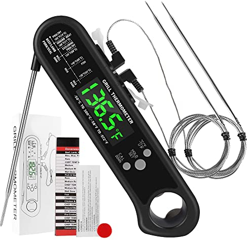 Kahdsvby Termometro Digitale 3 in 1 Termometro da con 2 Sonde cablate staccabili, calibrazione, funzione di allarme