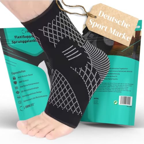 Omni Fit® Flexisupport Plus Sprunggelenkbandage – Ideal für breite Füße und Plattfüße, präventiv gegen Plantarfasziitis,schmerzen und Fersensporn, 4-x Kompression, atmungsaktiv bequem für Sportler.(M)