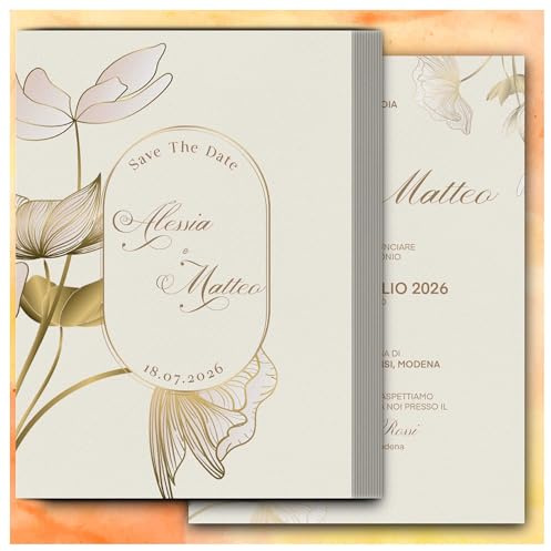 Partecipazioni Matrimonio Personalizzate 8pz Stampa inclusa - Inviti Matrimonio Personalizzabili in Carta Martellata Alta Qualità 200gr - 16x11,5cm - Essential WI-8 EchoPrint