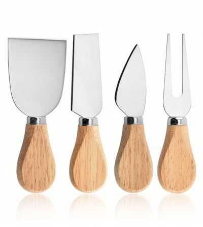 ZAMXHUG Coltelli per Formaggio Spatola - Set di 6 coltelli per Formaggio, Manico in Legno, Coltello per Formaggio,Formaggio taglierina Formaggio, Set di Taglio Formaggio in Acciaio Inossidabile