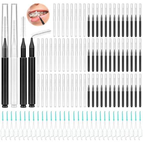 Lezmarket 300PCS Interdental Brushes for Braces, Soft and Bendable Dental Brush for Orthodontic Braces, Braces Cleaner Brush Tooth Pick Teeth Flossers Brushes for Teeth (White and Black)