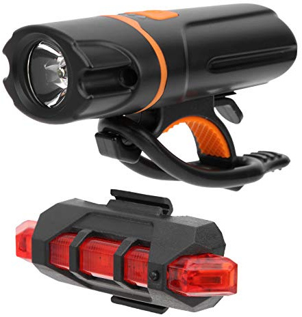Naroote Fahrradscheinwerfer und Rücklicht-Set, Fahrrad-Scheinwerfer, über USB Aufladbar, Hohe Helligkeit, Integriertes Fahrrad-Scheinwerfer-Rücklicht, Fahrradlicht-Set mit 6 Modi für