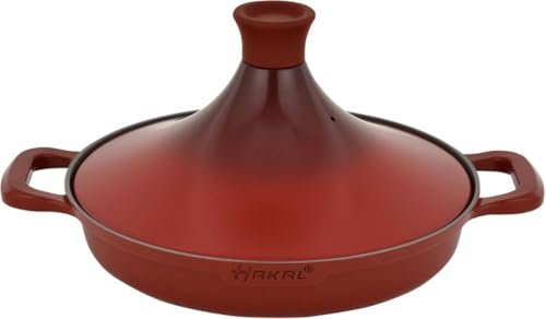 Koch Tajine Safran 30 cm - Antihaft - PFOA free- Geeignet für alle Herdplatten - Rot inkl. Ofenhandschuhe und Filz