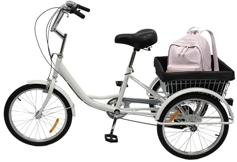 ACROSSPART 20 tums trehjuling för vuxna, 8 växlar, lastcykel, kolstål, cykel, seniorcykel med shoppingkorg, höjd justerbar stadscykel, max 110 kg
