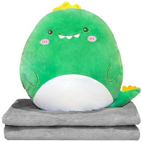 Chingcoo Reisedecke und Kissen 3 in 1 - Nickerchen Decke mit Bezug für Autosofa Rückenlehne - Dinosaurier-Thema für Kinder und Freunde