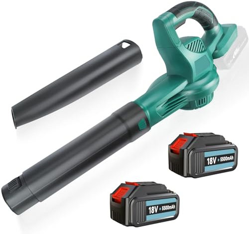 Cordless Leaf Blower 18V, 130 MPH & 140 CFM Powerful Air Blower, Portable Handheld Leaf Blower with Extension Tubes, Speed Control, with 2PCS 5.5Ah Battery Fast Charger for Garden, Patio, Lawn
