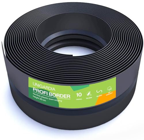 UNIGARDIA Bordura per Giardino 10 m, Altezza 20 cm - Bordo Flessibile in Plastica per Prato - Uso Semplice, Lunga Durata (almeno 30 anni), Massima Flessibilità - Bordatura per Aiuola