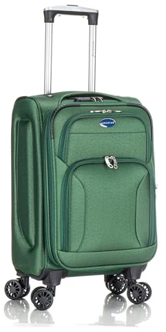 Aerostar Carry-on 20 Lightweight Soft Expandable Suitcase, Hand Luggage 4 Wheels & Combination Lock, 55x35x20cm | Accepted All Airlines easyjet, RyanAir, British Airways (Bottle Green, 32 litres)
