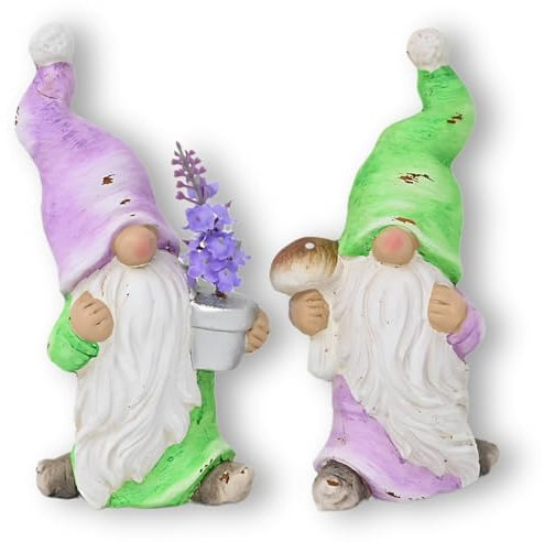 damaloo Juego de 2 figuras de gnomo de 19 cm, grandes gnomos de jardín para exteriores, decoración de primavera, duendes de Pascua, decoración de primavera, enanos con gorro de punta, decoración de