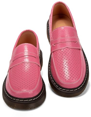 Hafomcel Women's Penny Loafers Breathable Perforated Loafers for Women,Pink,11