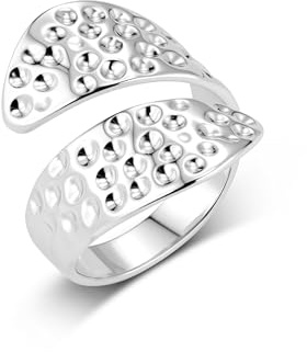 ALEXCRAFT Sterling Silver Rings for Women, Chunky Thick Tear Waterdrop Ring Large Wide Flat Hammered Curved Open-Rings Hypoallergenic Adjustable 925 Sterling Silver Thumb Finger ring for Women Lady