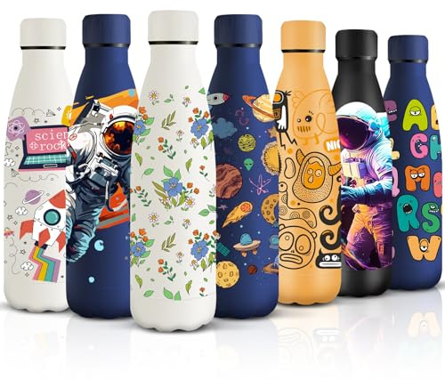 HoneyHolly Termisk vattenflaska, BPA-fri, barnflaska, 500 ml, 18/8 rostfritt stål, läckagesäker termisk flaska, vattenflaska i rostfritt stål för skola, kontor och utomhusaktiviteter